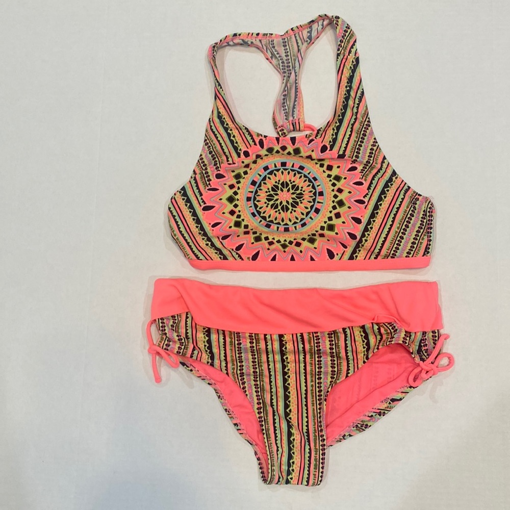 JUSTICE NWOT Girls Swim 2 Piece Bikini Set Geometric Design SIZE 14